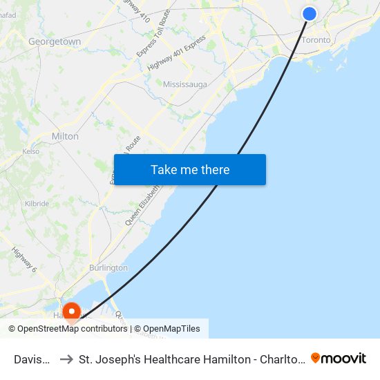 Davisville to St. Joseph's Healthcare Hamilton - Charlton Campus map