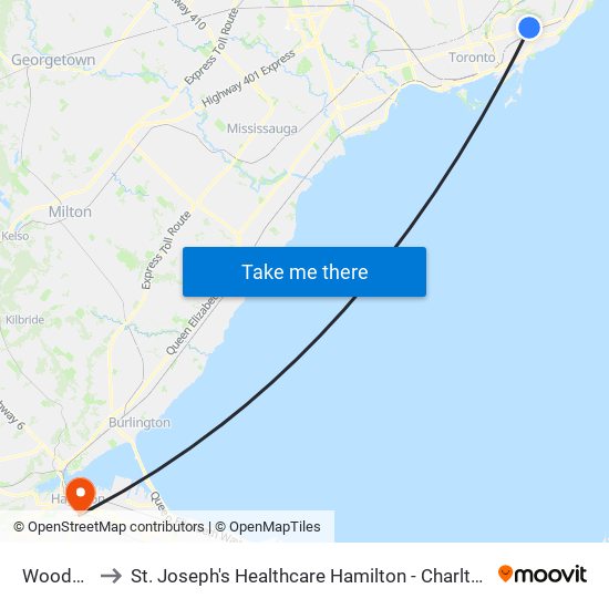 Woodbine to St. Joseph's Healthcare Hamilton - Charlton Campus map