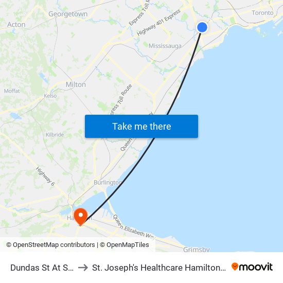 Dundas St At Shaver Ave to St. Joseph's Healthcare Hamilton - Charlton Campus map