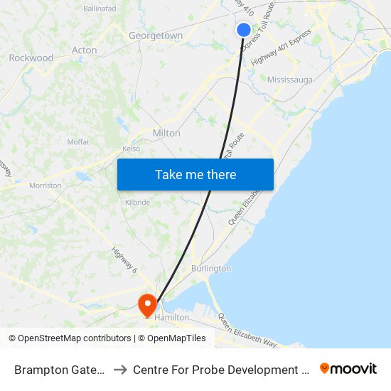 Brampton Gateway Terminal to Centre For Probe Development And Commercialization map