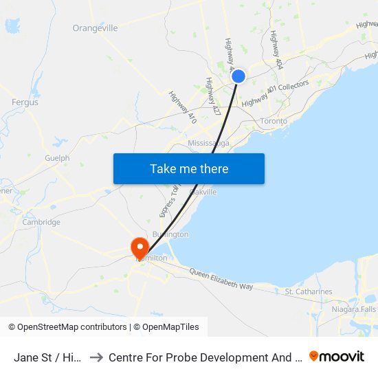 Jane St / Highway 7 to Centre For Probe Development And Commercialization map