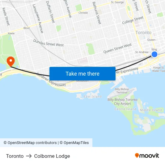 Toronto to Colborne Lodge map