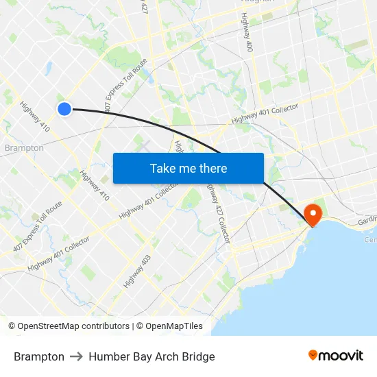 Brampton to Humber Bay Arch Bridge map