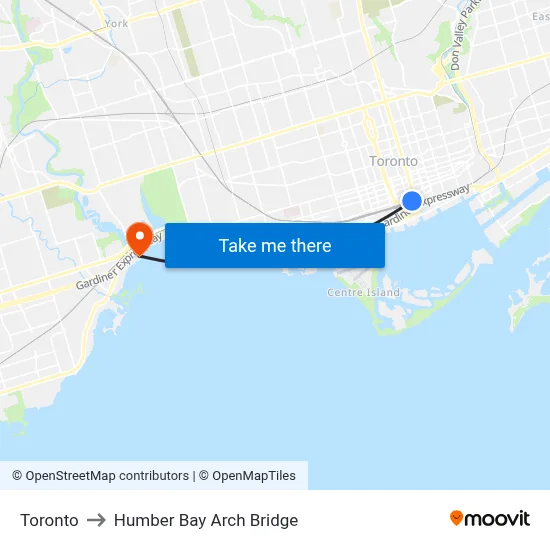 Toronto to Humber Bay Arch Bridge map