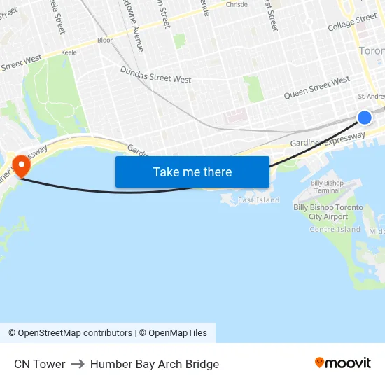 CN Tower to Humber Bay Arch Bridge map
