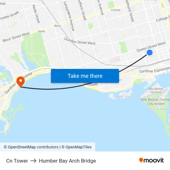 Cn Tower to Humber Bay Arch Bridge map