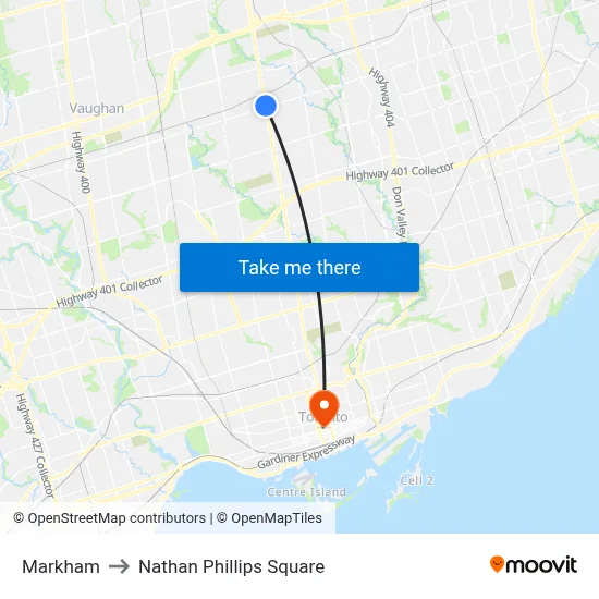 Markham to Nathan Phillips Square map