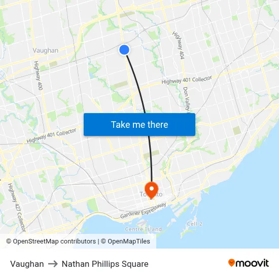 Vaughan to Nathan Phillips Square map