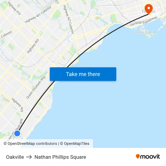 Oakville to Nathan Phillips Square map