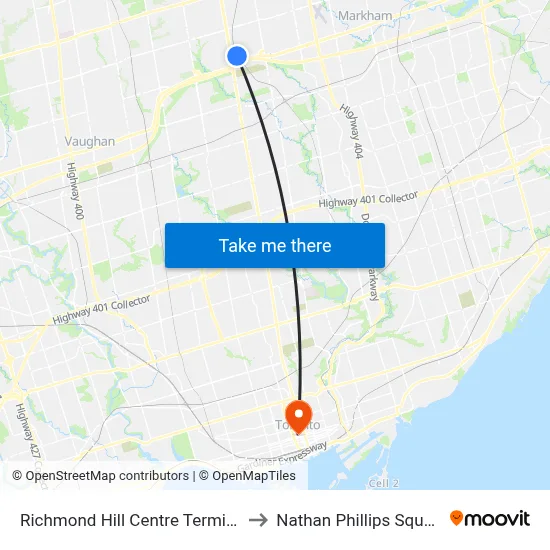 Richmond Hill Centre Terminal to Nathan Phillips Square map