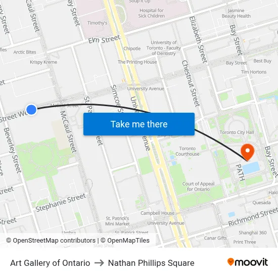 Art Gallery of Ontario to Nathan Phillips Square map