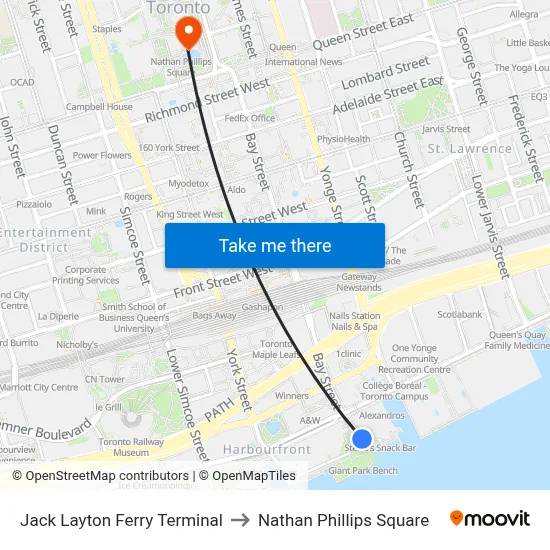Jack Layton Ferry Terminal to Nathan Phillips Square map
