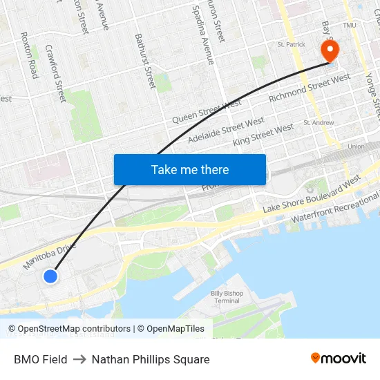 BMO Field to Nathan Phillips Square map