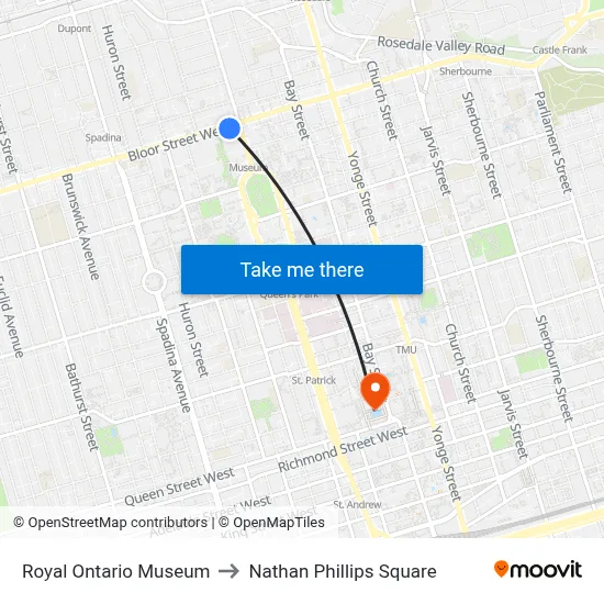 Royal Ontario Museum to Nathan Phillips Square map