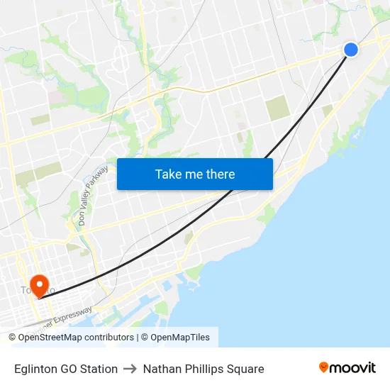 Eglinton GO Station to Nathan Phillips Square map