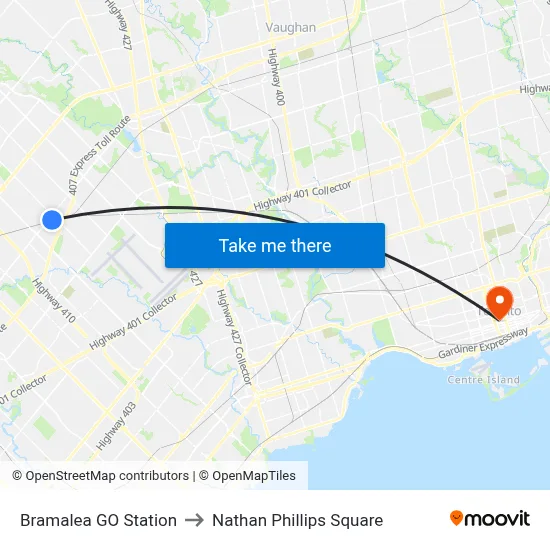 Bramalea GO Station to Nathan Phillips Square map