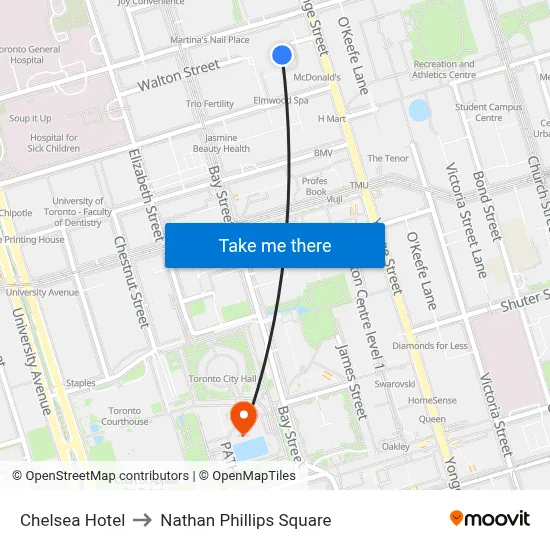 Chelsea Hotel to Nathan Phillips Square map