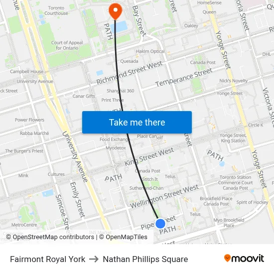 Fairmont Royal York to Nathan Phillips Square map