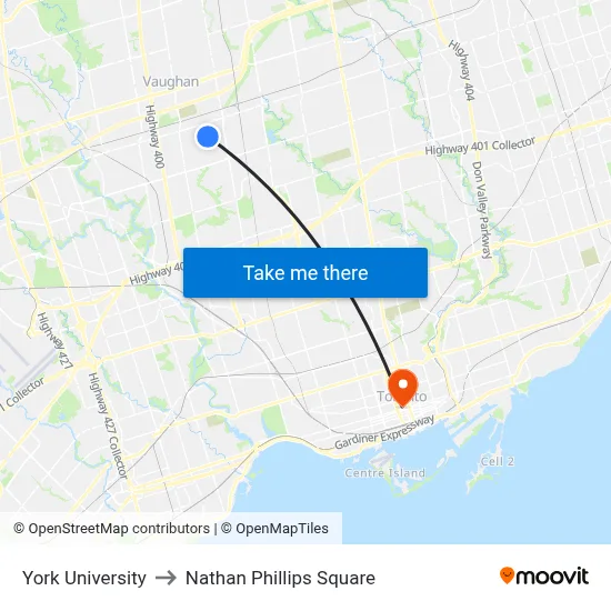 York University to Nathan Phillips Square map