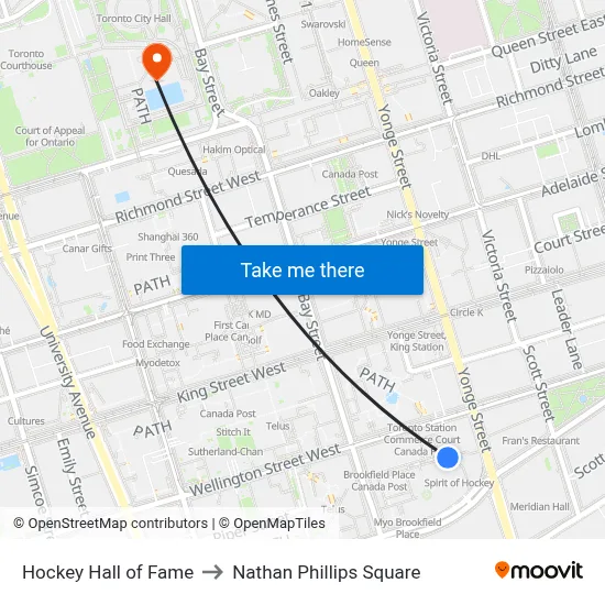 Hockey Hall of Fame to Nathan Phillips Square map