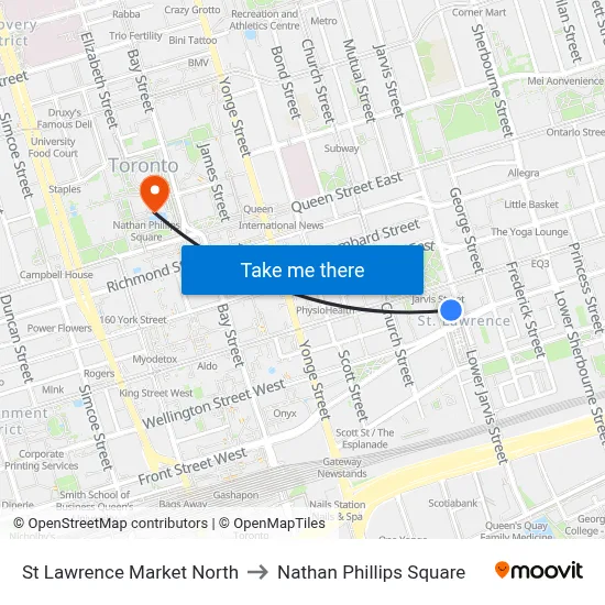 St Lawrence Market North to Nathan Phillips Square map