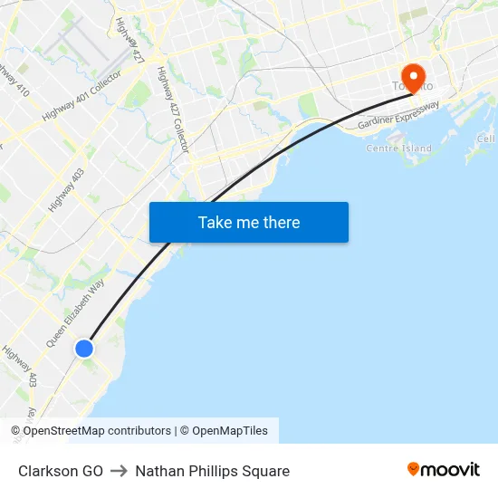 Clarkson GO to Nathan Phillips Square map