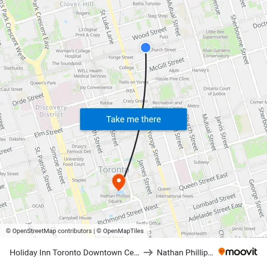 Holiday Inn Toronto Downtown Centre an IHG Hotel to Nathan Phillips Square map
