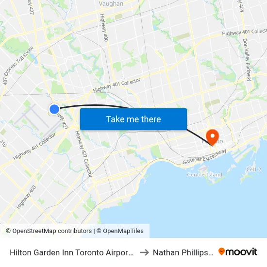 Hilton Garden Inn Toronto Airport Mississauga to Nathan Phillips Square map