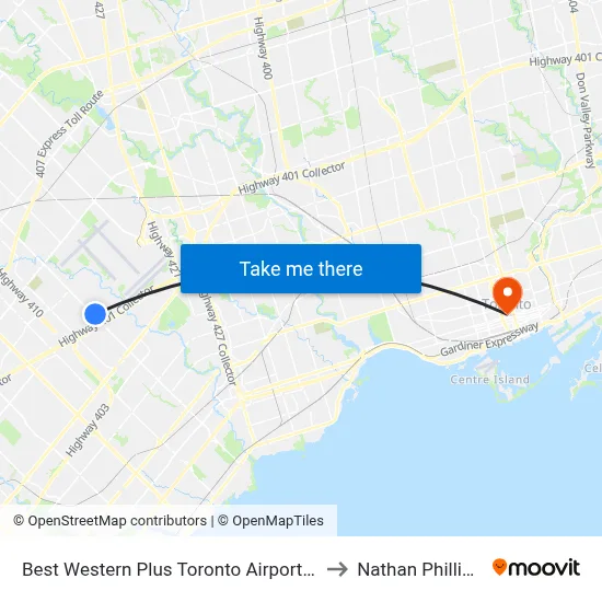 Best Western Plus Toronto Airport Hotel Mississauga to Nathan Phillips Square map