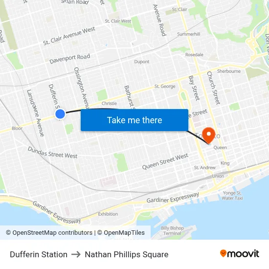 Dufferin Station to Nathan Phillips Square map