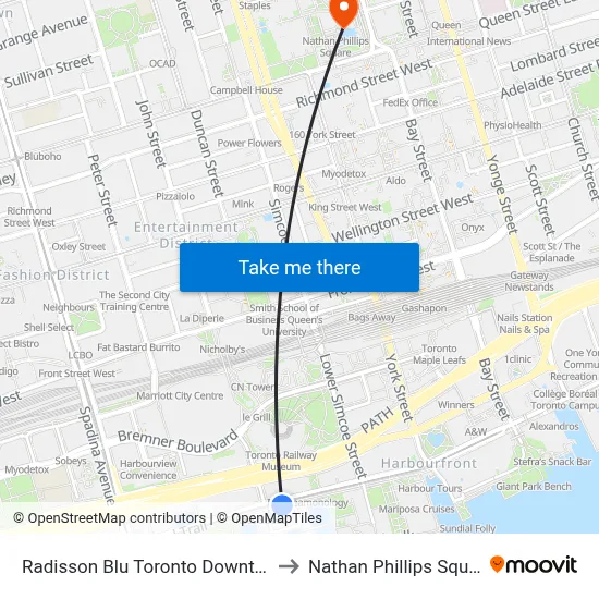 Radisson Blu Toronto Downtown to Nathan Phillips Square map