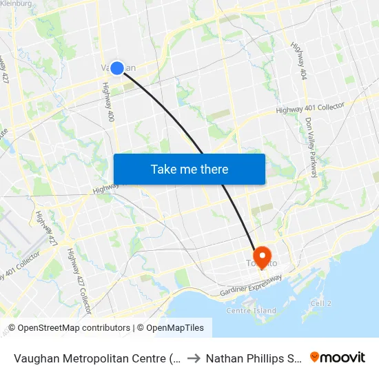 Vaughan Metropolitan Centre (Station) to Nathan Phillips Square map
