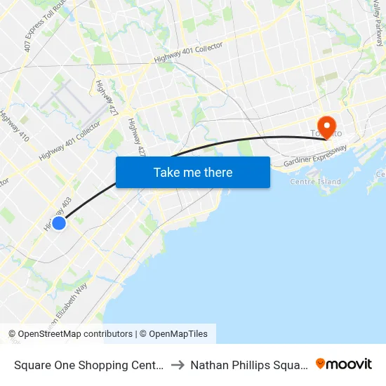 Square One Shopping Centre to Nathan Phillips Square map