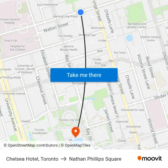 Chelsea Hotel, Toronto to Nathan Phillips Square map