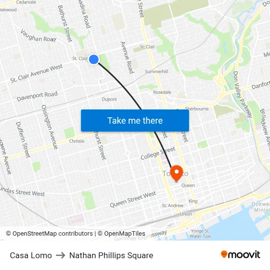 Casa Lomo to Nathan Phillips Square map