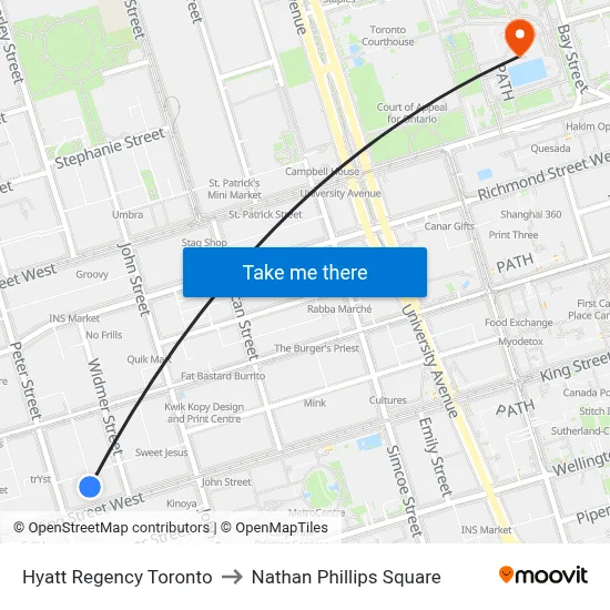 Hyatt Regency Toronto to Nathan Phillips Square map
