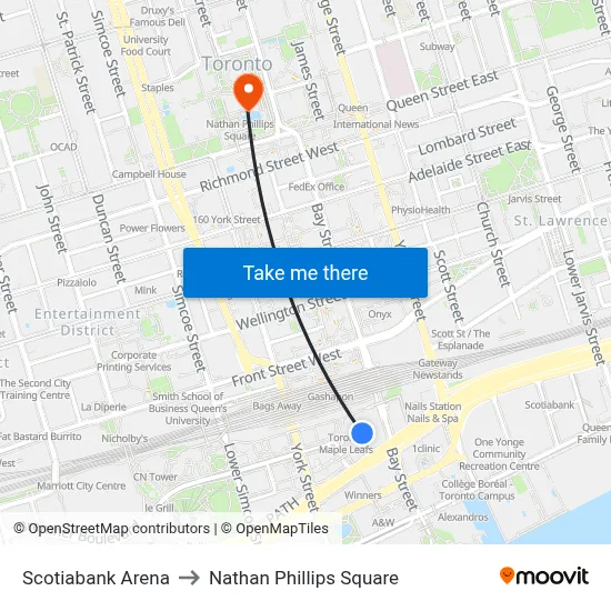 Scotiabank Arena to Nathan Phillips Square map