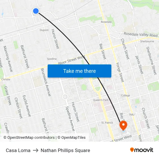 Casa Loma to Nathan Phillips Square map