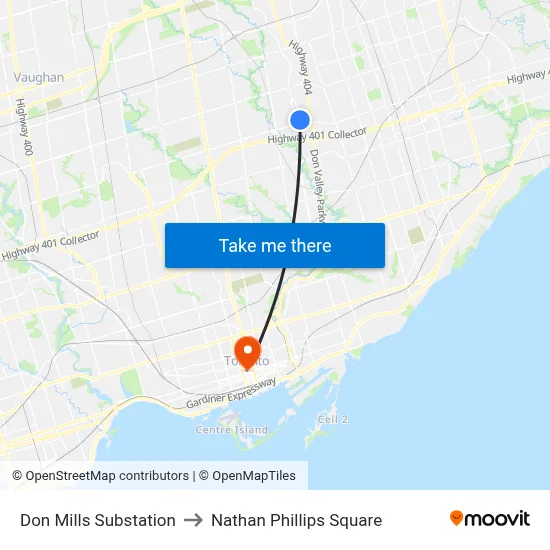 Don Mills Substation to Nathan Phillips Square map