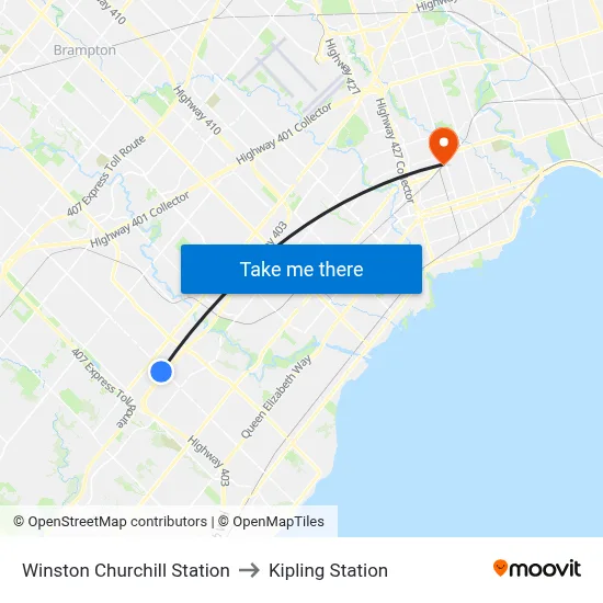 Winston Churchill Station to Kipling Station map