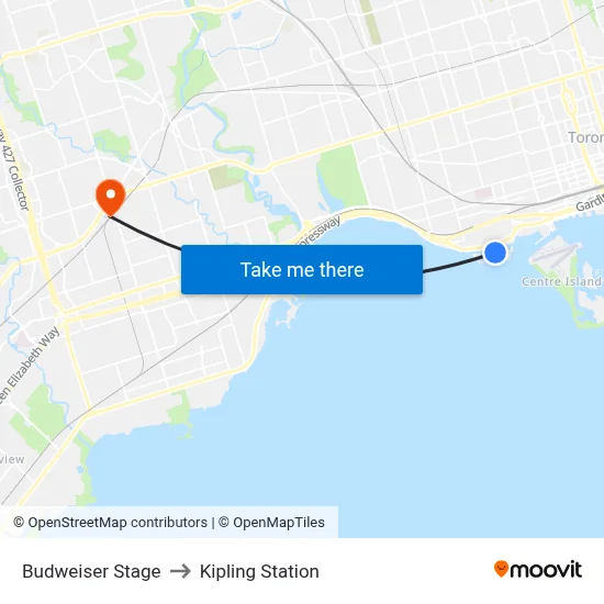 Budweiser Stage to Kipling Station map