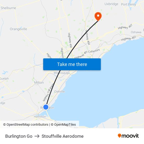Burlington Go to Stouffville Aerodome map
