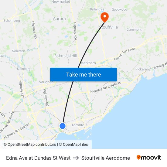 Edna Ave at Dundas St West to Stouffville Aerodome map