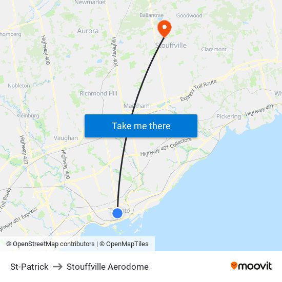 St-Patrick to Stouffville Aerodome map