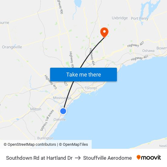 Southdown Rd at Hartland Dr to Stouffville Aerodome map