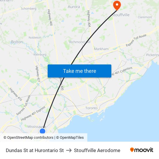 Dundas St at Hurontario St to Stouffville Aerodome map