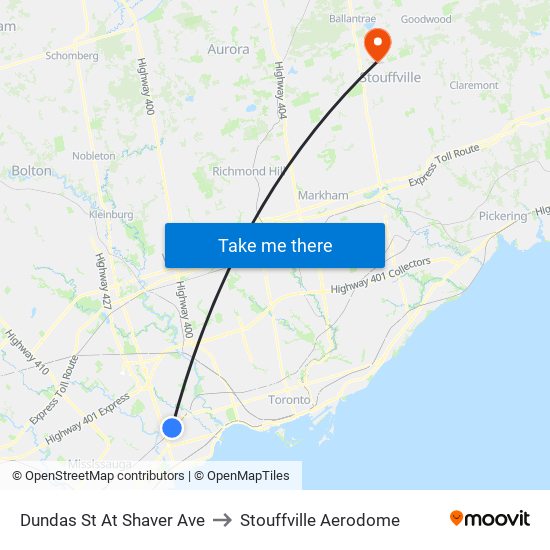 Dundas St At Shaver Ave to Stouffville Aerodome map