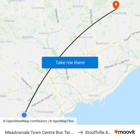 Meadowvale Town Centre Bus Terminal Platform H, I, J to Stouffville Aerodome map