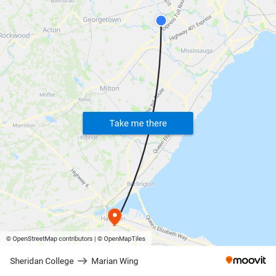 Sheridan College to Marian Wing map