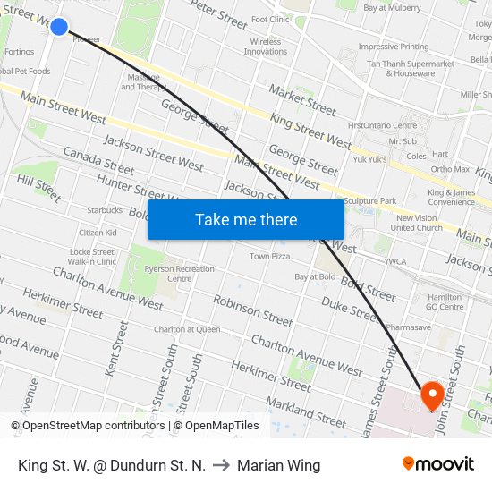 King St. W. @ Dundurn St. N. to Marian Wing map